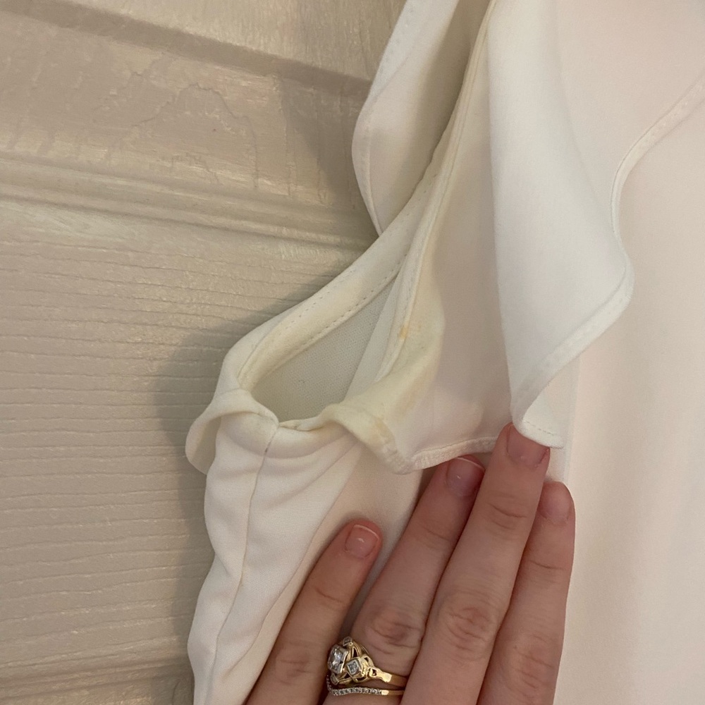 TCEC White Ruffle Sleeve Mini Dress V-Neck Asymmetrical Hem Women’s Size Small - Picture 4 of 7